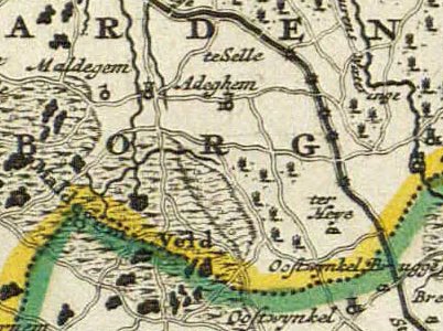 Adegem op de kaart Flandriae - De Witt - 1680