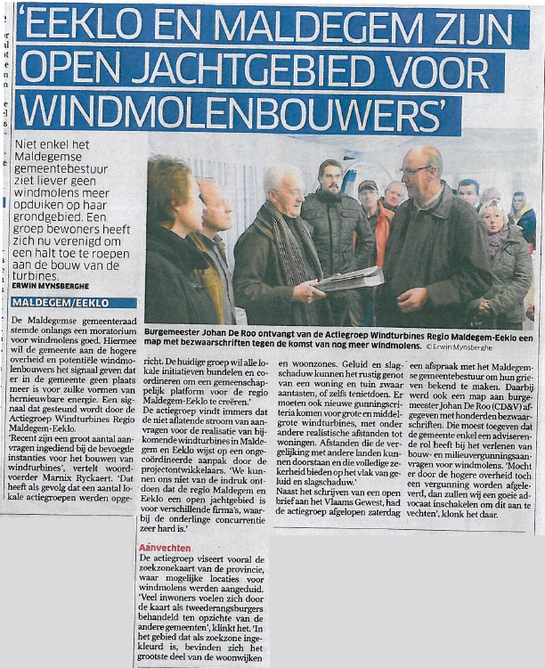 Artikel over windmolens in het Nieuwsblad